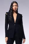 Buy_CILVR_Black 30% Viscose 70% Polyester Metal Septums Peak Lapel Spine Detailed Jacket _Online_at_Aza_Fashions