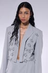 CILVR_Grey 30% Viscose 70% Polyester Hand Embellished Metal Septums Cropped Blazer _at_Aza_Fashions