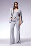 Buy_CILVR_Grey 30% Viscose 70% Polyester Hand Embroidery Floral Blazer Peak Lapel Set _at_Aza_Fashions