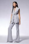 Buy_CILVR_Grey 30% Viscose 70% Polyester Metal Septums Peak Detailed Jacket With Pant _at_Aza_Fashions