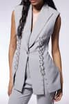 Shop_CILVR_Grey 30% Viscose 70% Polyester Metal Septums Peak Detailed Jacket With Pant _Online_at_Aza_Fashions