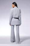 Shop_CILVR_Grey 30% Viscose 70% Polyester Hand Embellished Metal Cropped Blazer With Pant _at_Aza_Fashions