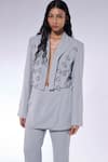 Shop_CILVR_Grey 30% Viscose 70% Polyester Hand Embellished Metal Cropped Blazer With Pant _Online_at_Aza_Fashions