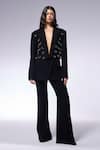 Buy_CILVR_Black 30% Viscose 70% Polyester Hand Embellished Metal Cropped Blazer And Pant Set _at_Aza_Fashions