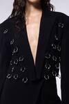 Buy_CILVR_Black 30% Viscose 70% Polyester Hand Embellished Metal Cropped Blazer And Pant Set 