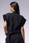 Shop_CILVR_Black 30% Viscose 70% Polyester Textured Ribbed Cargo Cropped Jacket _at_Aza_Fashions