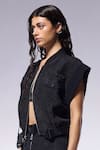 Shop_CILVR_Black 30% Viscose 70% Polyester Textured Ribbed Cargo Cropped Jacket _Online_at_Aza_Fashions