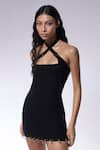 Shop_CILVR_Black 30% Viscose 70% Polyester Embellished Metal Septum Halter Neck Hem Dress _Online_at_Aza_Fashions