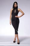 Buy_CILVR_Black 90% Polyester 10% Spandex Embellished Metal Septum Halter Band Tie Dress _at_Aza_Fashions