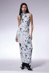 CILVR_Black 90% Polyester 10% Spandex Printed Trompe-l-oeil Crushed Paper Maxi Dress _Online_at_Aza_Fashions