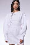 Shop_CILVR_White 60% Cotton 40% Polyester Plain Round Panelled Dress _Online_at_Aza_Fashions