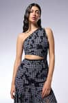 Shop_CILVR_Blue 60% Cotton 40% Polyester Embellished Checkered Cut-out Deconstructed Dress _Online_at_Aza_Fashions