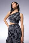 CILVR_Blue 60% Cotton 40% Polyester Embellished Checkered Cut-out Deconstructed Dress _at_Aza_Fashions