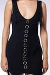 Shop_CILVR_Black 30% Viscose 70% Polyester Embellished Metal Septum Scoop Buckle Dress _Online_at_Aza_Fashions