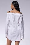 Shop_CILVR_White 60% Cotton 40% Polyester Embellished Metal Studs Off-shoulder Shirt Dress _at_Aza_Fashions