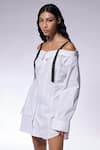 Shop_CILVR_White 60% Cotton 40% Polyester Embellished Metal Studs Off-shoulder Shirt Dress _Online_at_Aza_Fashions