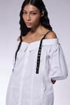 CILVR_White 60% Cotton 40% Polyester Embellished Metal Studs Off-shoulder Shirt Dress _at_Aza_Fashions