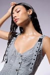 Buy_CILVR_Grey 30% Viscose 70% Polyester Embellished Metal Textured Buckled Strap Dress _Online_at_Aza_Fashions