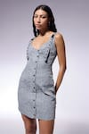 Shop_CILVR_Grey 30% Viscose 70% Polyester Embellished Metal Textured Buckled Strap Dress _Online_at_Aza_Fashions