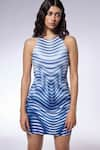 Buy_CILVR_Blue 90% Polyester 10% Spandex Printed Trompe-l-oeil Round Mini Dress _Online_at_Aza_Fashions