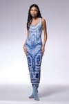 Buy_CILVR_Blue 90% Polyester 10% Spandex Printed Trompe-l-oeil Round Midi Dress _at_Aza_Fashions