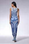 Shop_CILVR_Blue 90% Polyester 10% Spandex Printed Trompe-l-oeil Round Midi Dress _at_Aza_Fashions