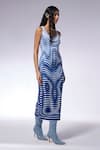 Buy_CILVR_Blue 90% Polyester 10% Spandex Printed Trompe-l-oeil Round Midi Dress _Online_at_Aza_Fashions