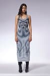 Buy_CILVR_Grey 90% Polyester 10% Spandex Printed Trompe-l-oeil Scoop Optic Dress _at_Aza_Fashions