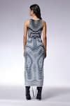 CILVR_Grey 90% Polyester 10% Spandex Printed Trompe-l-oeil Scoop Optic Dress _Online_at_Aza_Fashions