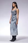 Buy_CILVR_Grey 90% Polyester 10% Spandex Printed Trompe-l-oeil Scoop Optic Dress _Online_at_Aza_Fashions