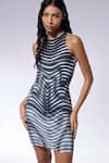 Buy_CILVR_Grey 90% Polyester 10% Spandex Printed Trompe-l-oeil Round Dress _Online_at_Aza_Fashions