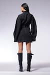 CILVR_Black 30% Viscose 70% Polyester Textured Shirt Collar Trucker Dress _Online_at_Aza_Fashions