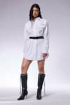 Buy_CILVR_White 60% Cotton 40% Polyester Embellished Metal Septum Sleeve Trucker Dress _at_Aza_Fashions