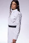 Shop_CILVR_White 60% Cotton 40% Polyester Embellished Metal Septum Sleeve Trucker Dress _Online_at_Aza_Fashions