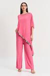 Buy_Koswi_Fuchsia Viscose Printed Geometric Round Border Asymmetric Kaftan With Palazzo _at_Aza_Fashions