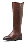 Buy_Dang Shoes_Brown Plain Genuine Crust Leather Long Boots _at_Aza_Fashions