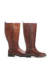 Shop_Dang Shoes_Brown Plain Genuine Crust Leather Long Boots _Online_at_Aza_Fashions