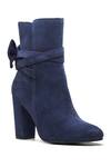 Buy_Dang Shoes_Blue Plain Navy Suede Bow Ankle Boots _at_Aza_Fashions