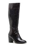Dang Shoes_Black Textured Crocodile Leather Boots _Online_at_Aza_Fashions