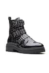 Buy_Dang Shoes_Black Metal Accents Patent Croco Leather Biker Boots _at_Aza_Fashions