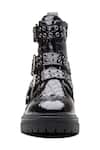 Shop_Dang Shoes_Black Metal Accents Patent Croco Leather Biker Boots _at_Aza_Fashions