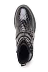 Buy_Dang Shoes_Black Metal Accents Patent Croco Leather Biker Boots _Online_at_Aza_Fashions