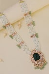 Buy_Riana Jewellery_Green Pearls, Zari, Stones Peacock Jadau Kundan Necklace Set _at_Aza_Fashions