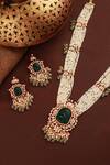 Shop_Riana Jewellery_Green Pearls, Zari, Stones Peacock Jadau Kundan Necklace Set _at_Aza_Fashions