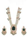 Riana Jewellery_Green Pearls, Zari, Stones Peacock Jadau Kundan Necklace Set _Online_at_Aza_Fashions