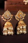 Shop_Riana Jewellery_Gold Plated Real Jadtar Stones Matte Drop Jhumkas _at_Aza_Fashions