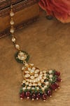Shop_Riana Jewellery_Red Floral Drop Jadtar Stone Maangtikka _at_Aza_Fashions