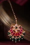 Shop_Riana Jewellery_Pink Real Jadtar Stones Floral Half Moon Maangtikka _at_Aza_Fashions