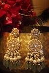 Shop Riana Jewellery Green Pearls, Stones, Beads Floral Carved Jadau Earrings at Aza Fashions Shop_Riana Jewellery_Green Pearls, Stones, Beads Floral Carved Jadau Earrings _at_Aza_Fashions