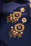 Shop_Riana Jewellery_Green Crystals, Pearls, Stones Floral Carved Jadtar Earrings _at_Aza_Fashions